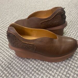 NWOT Brown Women's Leather Slip-On Wedge Shoes